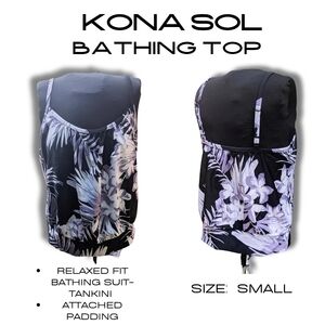 Kona Sol Black and White Floral Tankini Top. NWT